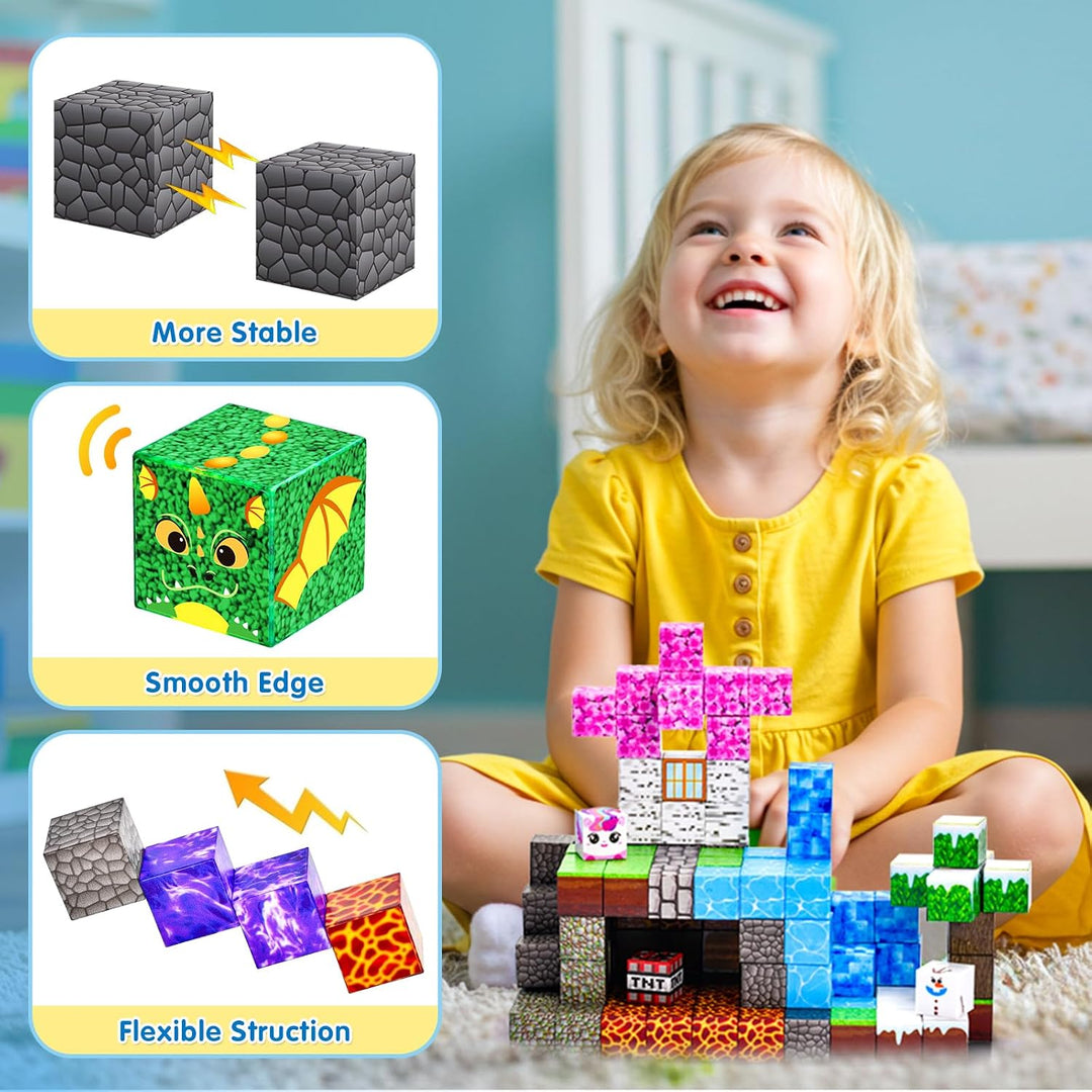 Magnetische Bausteine, 150 Teile Magnetblöcke, Baue Mine Magnet Welt Magnetbausteine für Kinder Krea