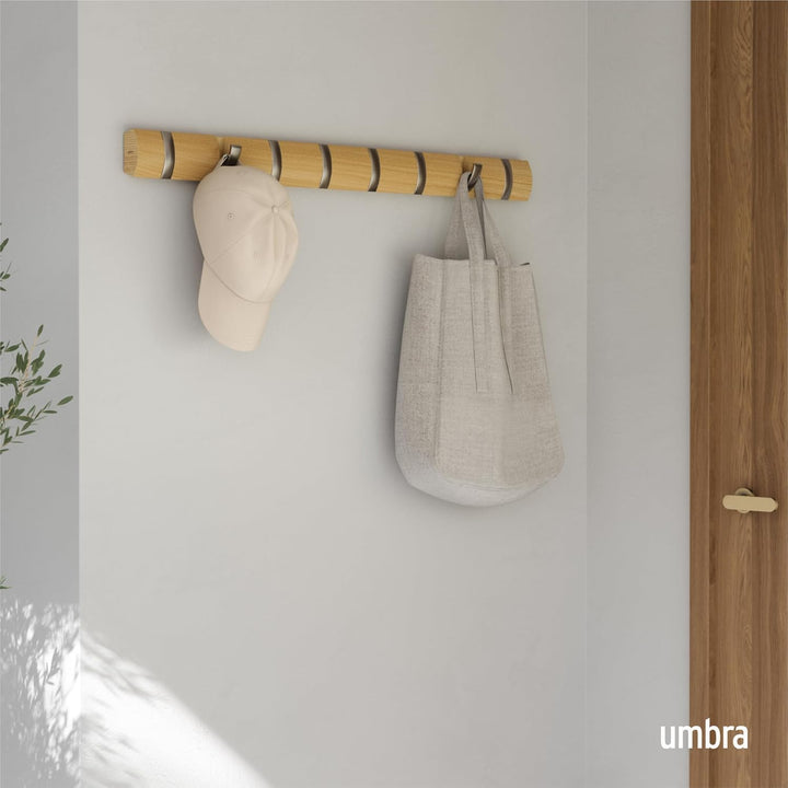 Umbra Flip 8 Garderobenhaken – Moderne, Schlichte und Platzsparende Garderobenleiste mit 8 Beweglich