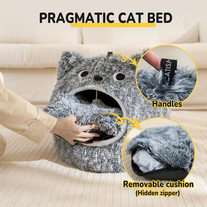 CATISM Katzenhöhle Katzenbett Waschbar Katzenschlafplatz für Katzen Cute Moster Plüsch Haustier Katz