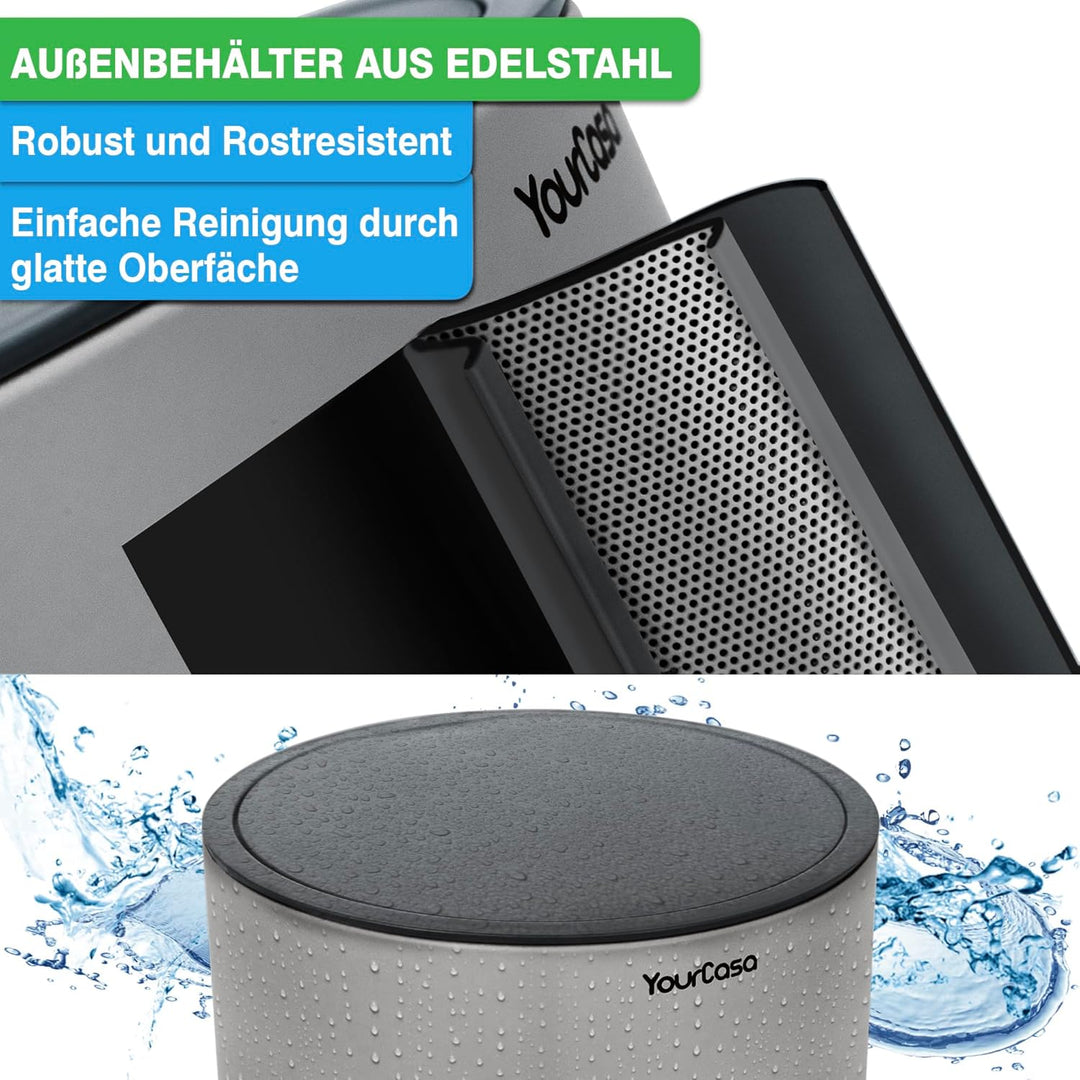 YourCasa Mülleimer Bad [5L] aus Edelstahl für Badezimmer [Softclose] - Badmülleimer Klein - Kosmetik