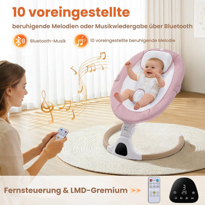 Babywippe Elektrisch, 0–6 Monate, max. 9 kg, Tragbares Neugeborenes Babyschaukel Indoor mit Bluetoot