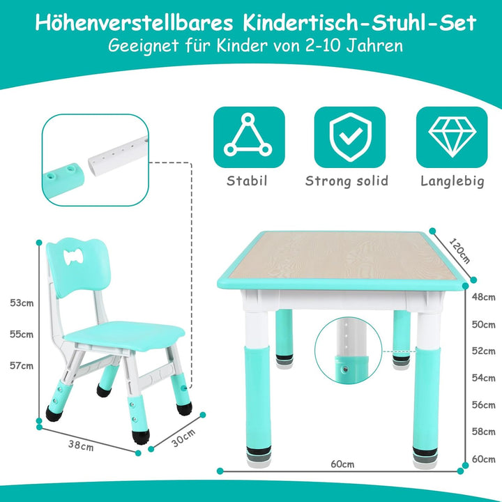 MAMIZO Kindertisch mit 6 Stühlen, Kindertischgruppe Höhenverstellbar Packung, Kinder Tisch Stuhl Set
