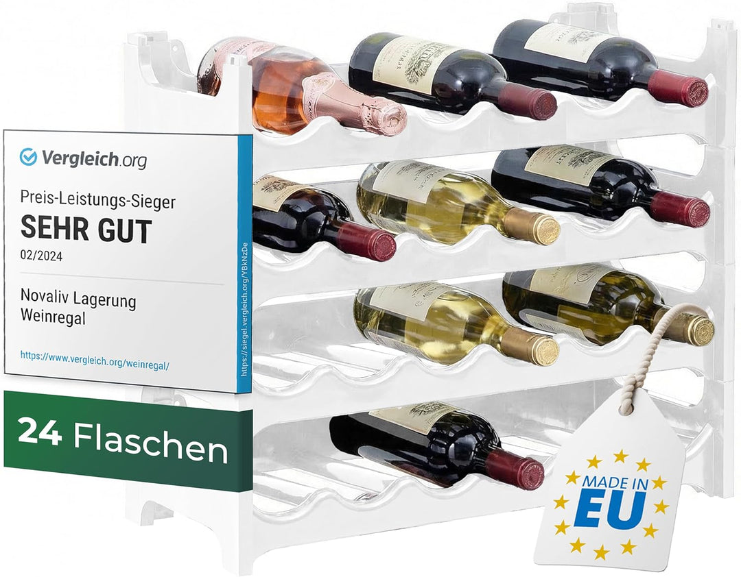 Novaliv Weisses, Modulares Flaschenregal für 24 Weinflaschen - Stapelbar, Erweiterbar, Robust - Idea