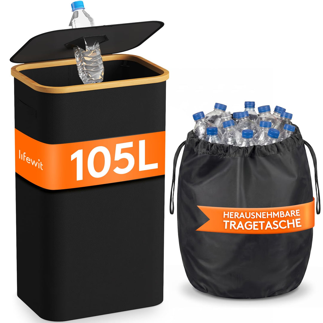 Lifewit Pfandflaschen Sammelbehälter mit Deckel, 100L Bambus Gross Leergut Sammelbehälte, Altglas Au