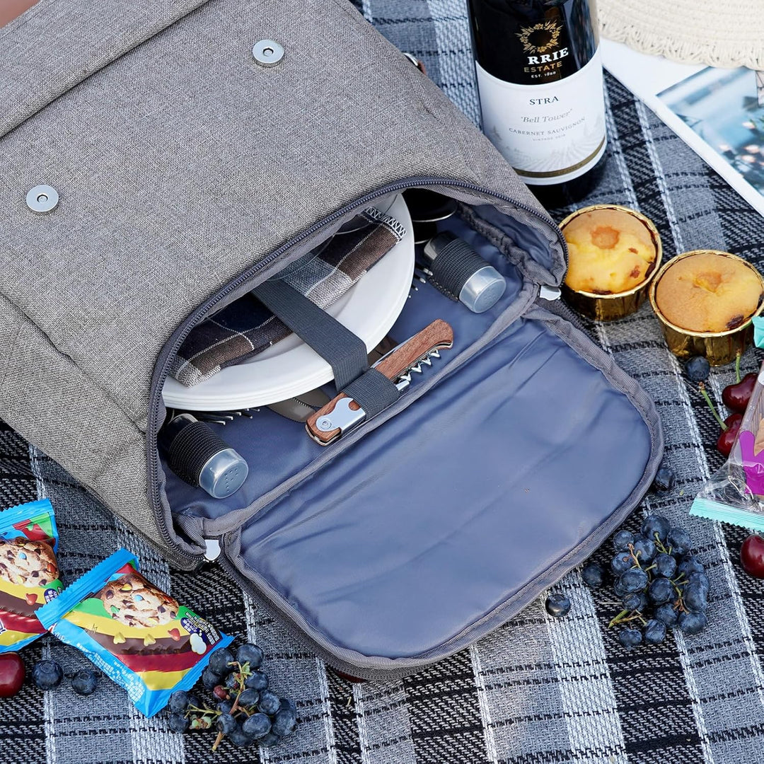 HappyPicnic Insulated Picknickrucksack für 4 Personen mit komplettem Geschirrset, geräumigem Kühlfac