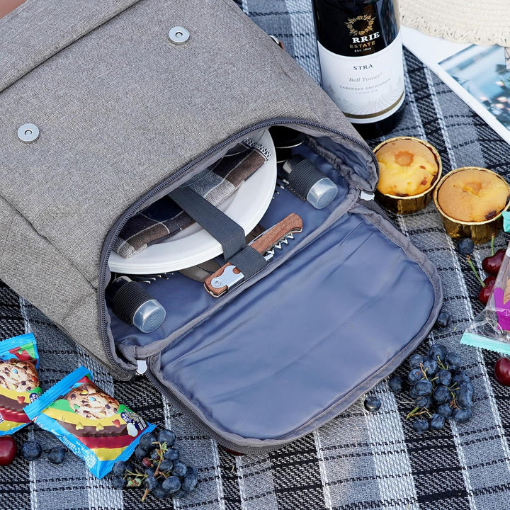HappyPicnic Insulated Picknickrucksack für 4 Personen mit komplettem Geschirrset, geräumigem Kühlfac