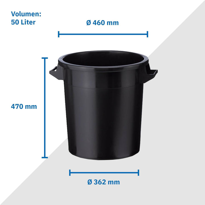 50 Liter Kunststofftonne mit Griffen + Deckel, stapelbar, stabiler Eimer, Plastiktonne, Rundbehälter