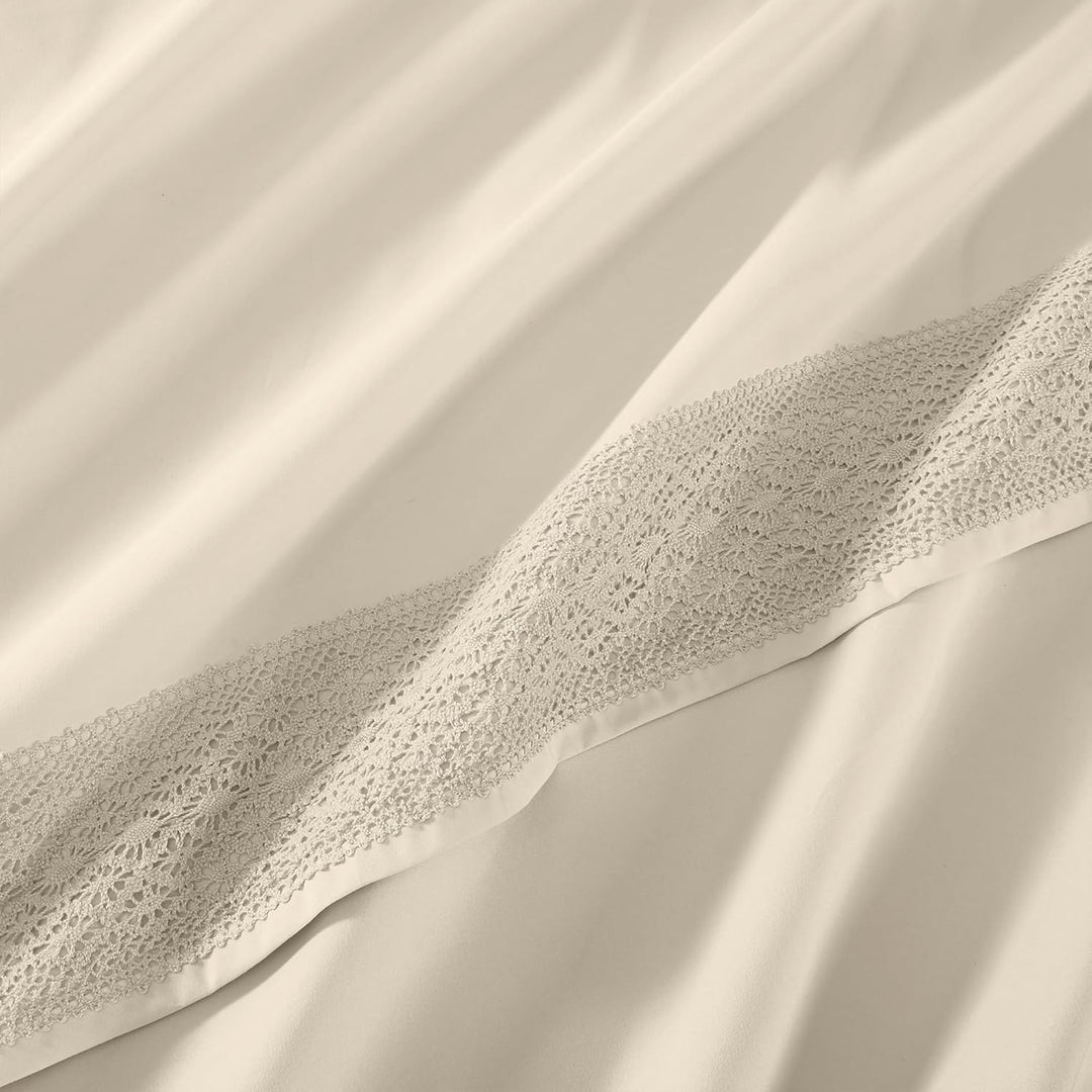 Amrapur Overseas Bettwäsche-Set, Häkelspitze, Queen-Size-Bett, Leinen, 4-teilig Leinen Queen, Leinen