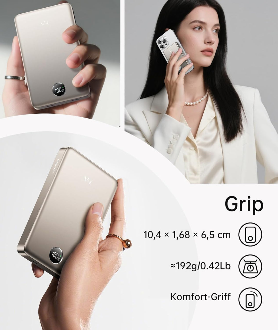 iWALK Slim Magnetische Powerbank 10.000mAh, Qi2 Zertifiziert 15W Magsafe Powerbank mit LED Display,