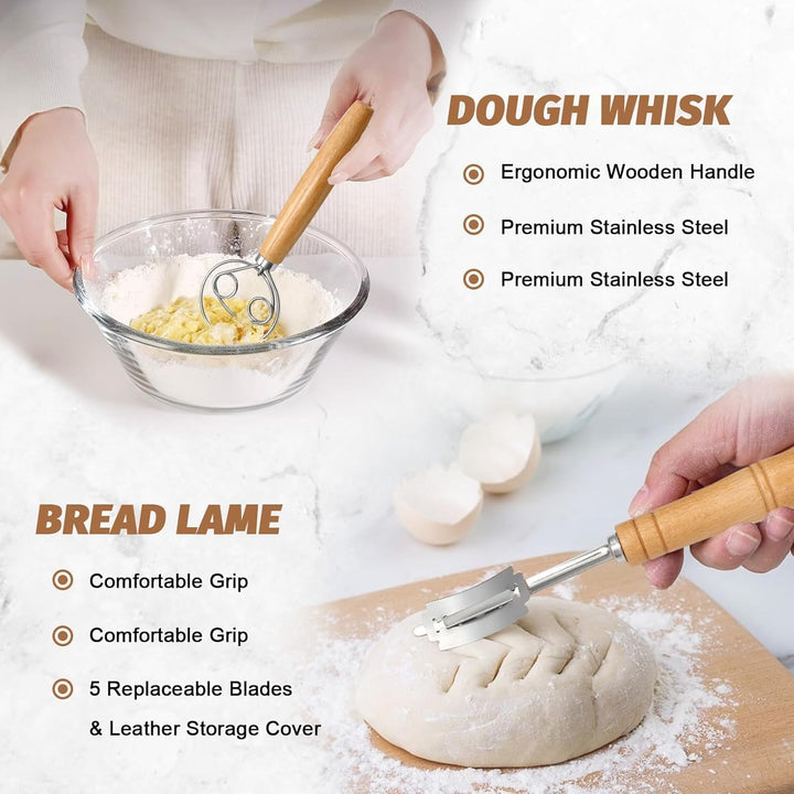 Brot Gärkorb Set, Gärkörbchen zum Brotbacken, 23cm Rund & 25cm Oval Brotkörbchen, 100% natürlichem R