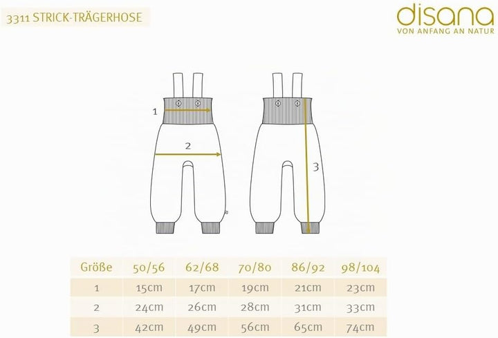 Disana STRICK-TRÄGERHOSE, 100% Bio-Merinowolle GOTS, IVN Best | mit hohem Bund | Newborn Baby Kleink
