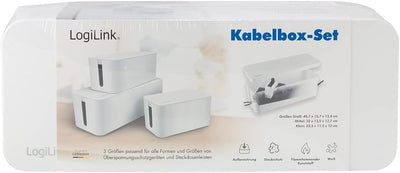 LogiLink KAB0078 - Kabelbox-Set mit 3 Boxen in 3 Grössen zum Verstecken von Kabelgewirr, weiss