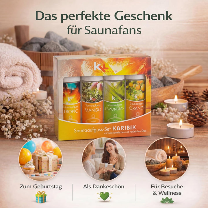 KK Saunaaufguss-Set Karibik - Made in Germany - 4 verschiedene Duftsorten in einem Set - Tropic, Man