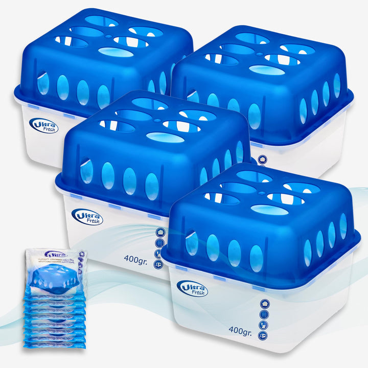 Smart-Planet 4er Set Luftentfeuchter inkl. 8 x400gr Granulat Nachfüllpack langlebig - für Räume mit