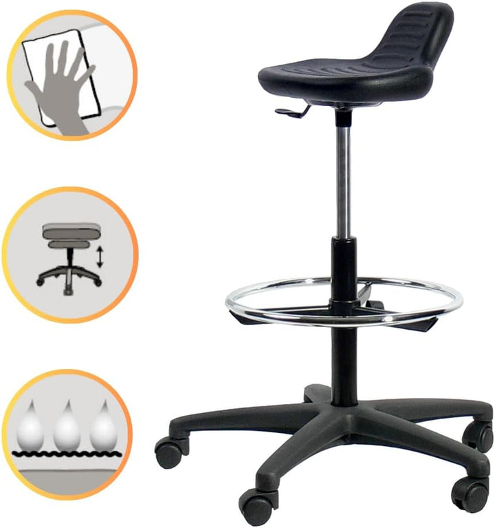 Topsit IND04 Arbeitsdrehhocker aus PU, Hocker mit Stehhilfe, höhenverstellbar und leicht zu reinigen