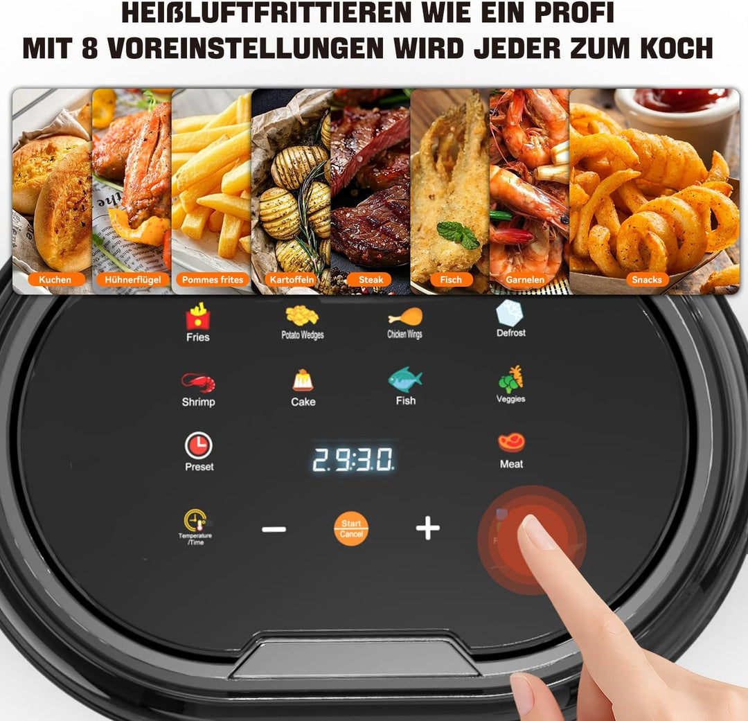 Heissluftfritteuse, 9-in-1 Airfryer 5L Transparenter Frittierkorb, Rapid Air Heisslufttechnologie, T