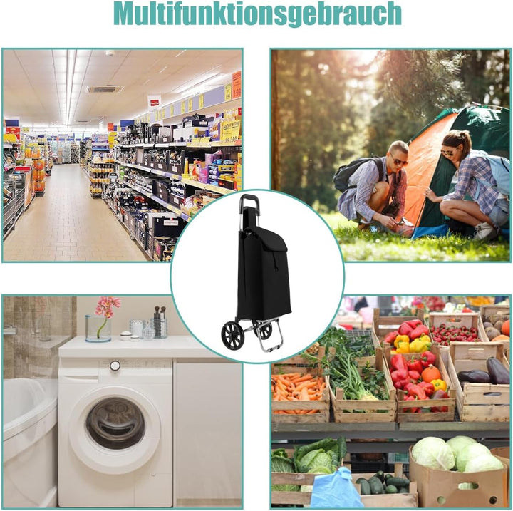 COSTWAY 35L Einkaufstrolley klappbar, Einkaufswagen mit Abnehmbarer Einkaufstasche, Einkaufsroller b