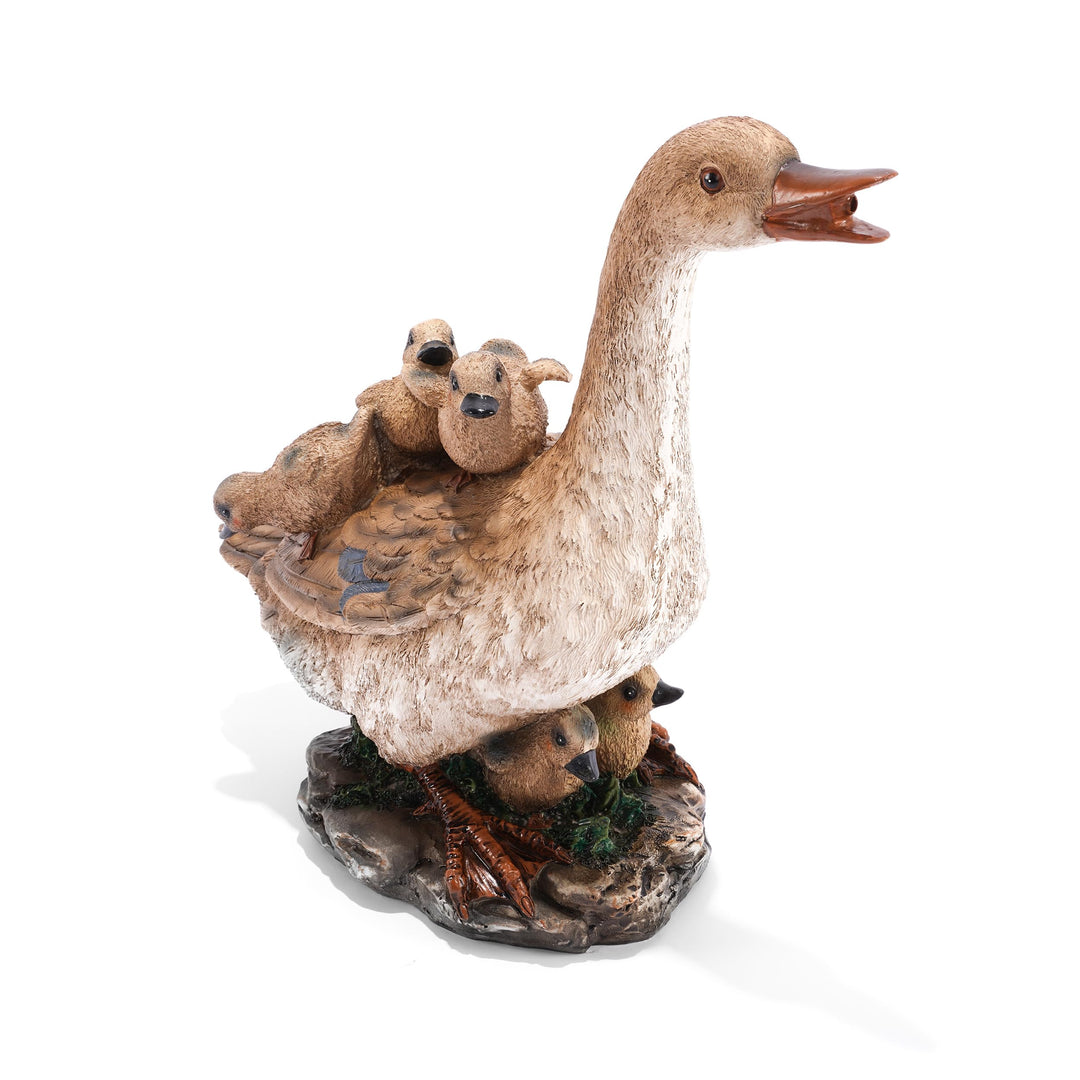 Esotec Wasserspeier Gans mit Küken, Brunnenfigur für Teich &amp; Garten aus Polyresin, Gartenfigur mit 1