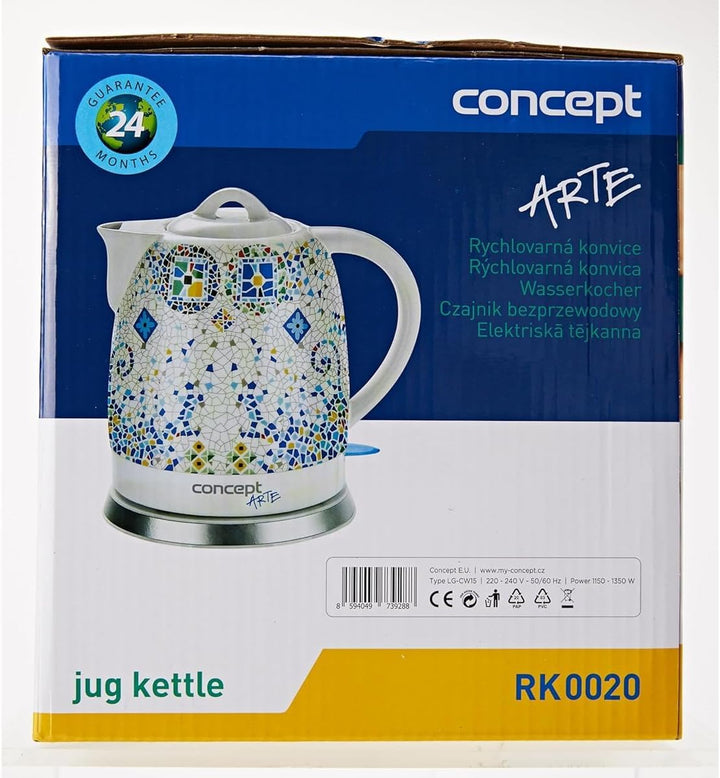 CONCEPT rk0020 Wasserkocher, Ceramic, 1.5 liters, Weiss + Muster