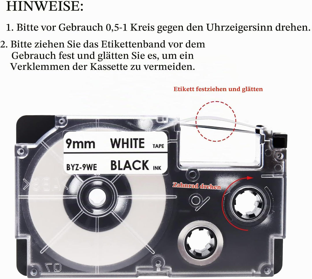 UniPlus 5x Kompatibel für Casio XR-9WE XR-9WE1 9mm x 8m Schriftband kompatibel für Casio KL-60 KL-10
