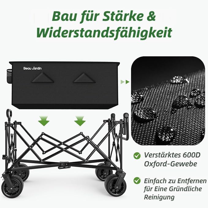 BEAU JARDIN Bollerwagen 200 KG Handwagen mit Einziehbarem Transportkarre Gerätewagen Griff Faltbarer
