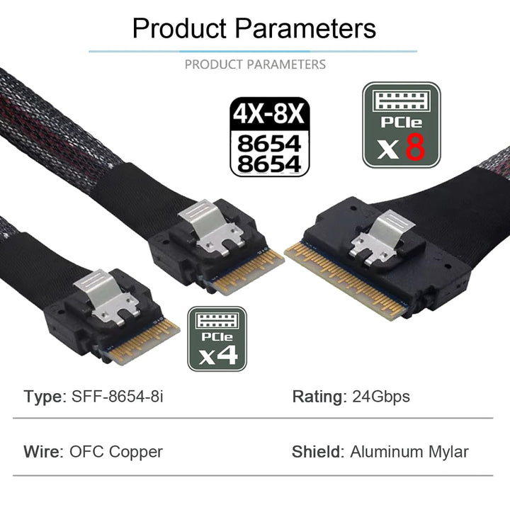Cablecc PCI-E Ultraport Slimline SAS Slim 4.0 SFF-8654 8i 74pin to Dual SFF-8654 4i 38pin cable 40cm