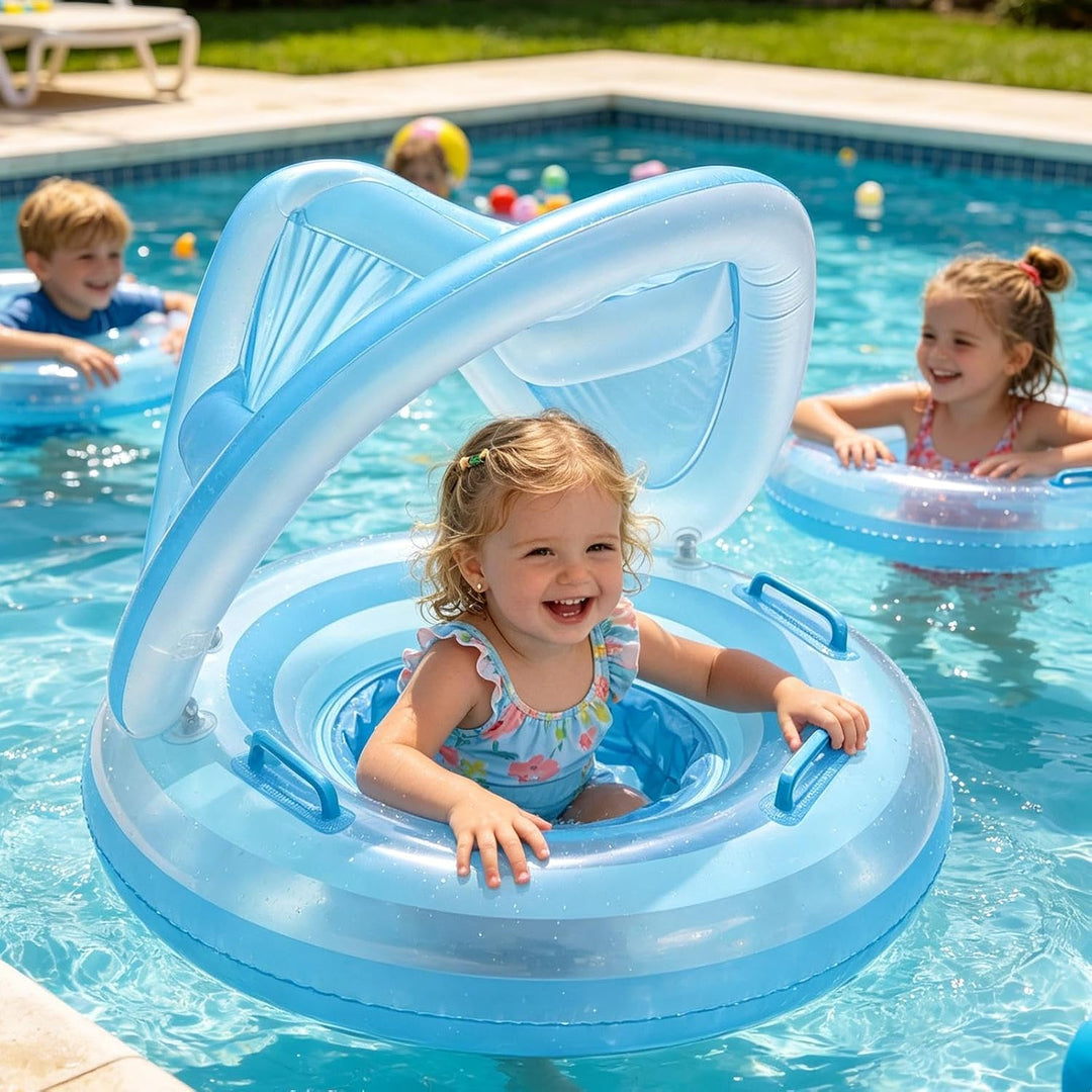 Kinder Schwimminsel mit Sonnendach | Wasserdicht tragbar aufblasbar - Verstärkte Schwimmhilfe,für Ki