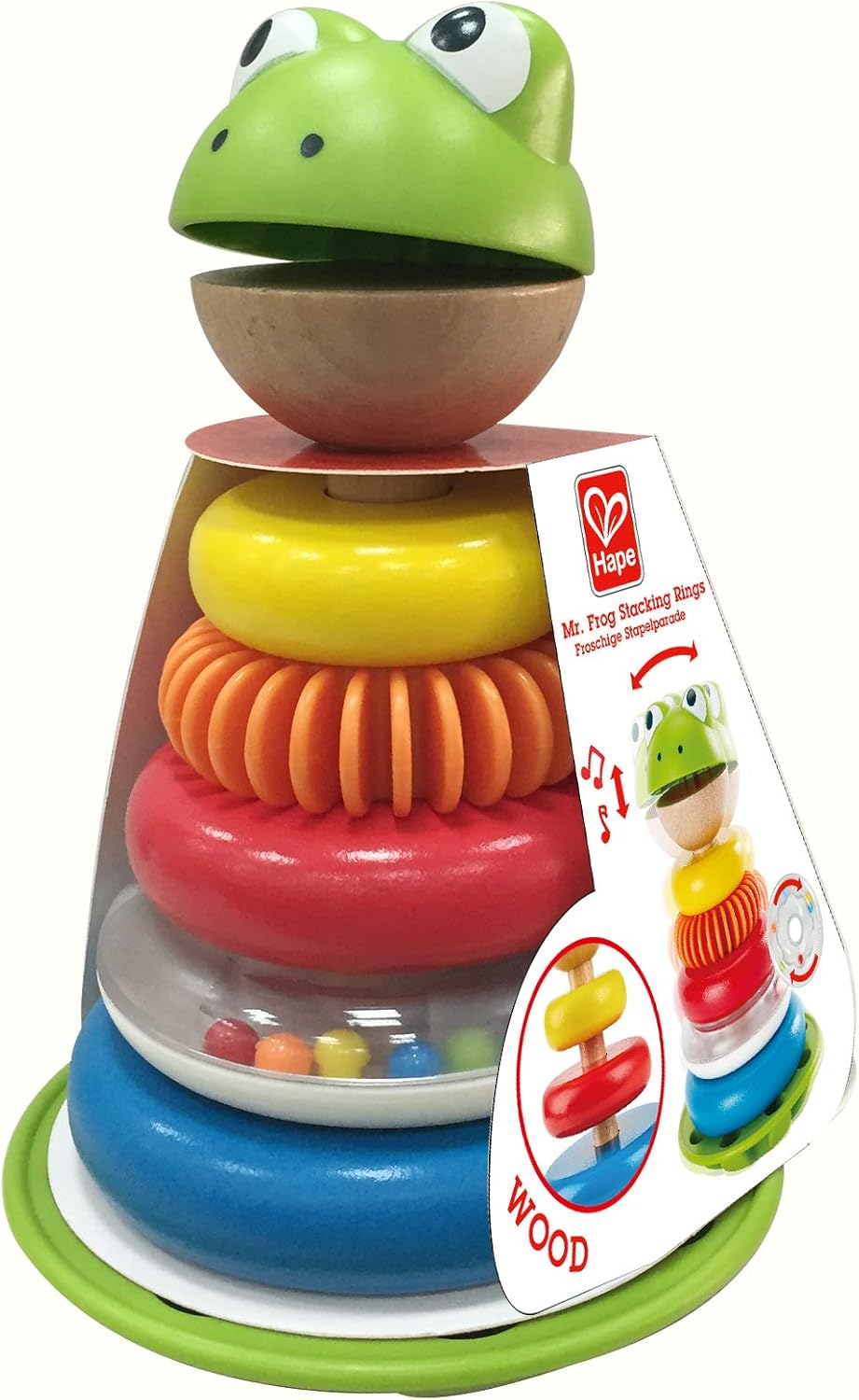 Hape Stapel-Frosch – Stapelspielzeug aus Holz, Farb- und Grössenlernen, Motorikspielzeug für Kleinki