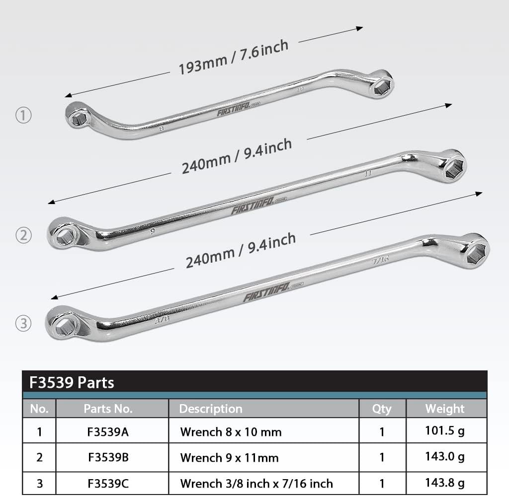 FIRSTINFO F3539 Bremsentlüftungsschlüssel | Doppel-Ringschlüssel-Satz | 6 Grössen in 1 Set | 8 mm, 9