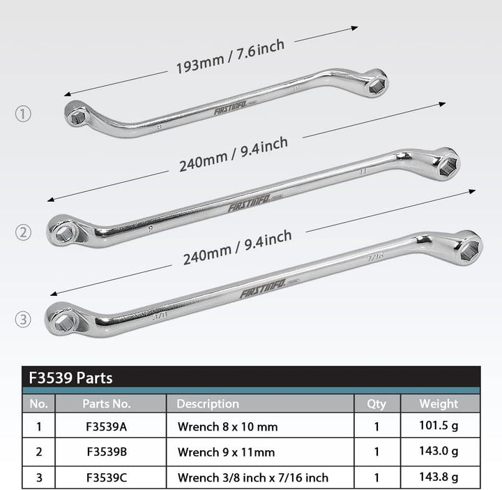 FIRSTINFO F3539 Bremsentlüftungsschlüssel | Doppel-Ringschlüssel-Satz | 6 Grössen in 1 Set | 8 mm, 9