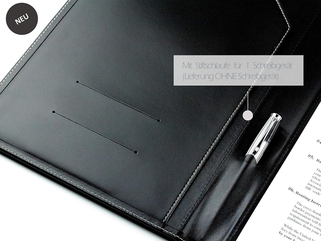 DELMON VARONE - Personalisierbare Klemmbrett Mappe DIN A4 Cambridge Top Grain Leder Schwarz - Organi