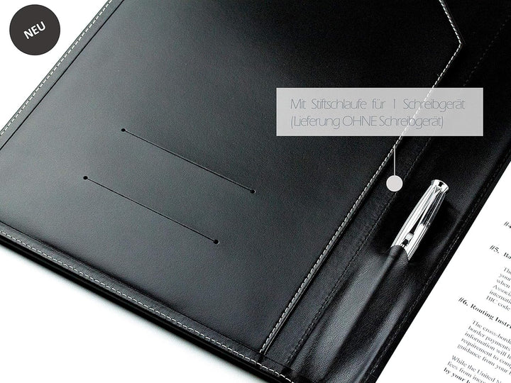 DELMON VARONE - Personalisierbare Klemmbrett Mappe DIN A4 Cambridge Top Grain Leder Schwarz - Organi