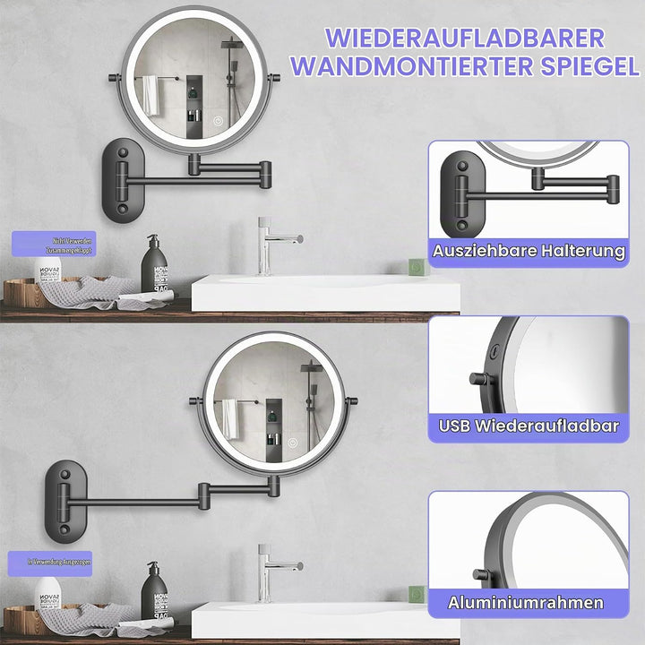 schminkspiegel mit Beleuchtung, 22cm Wand-Rasierspiegel für das badspiegel mit 10x Vergrösserung und