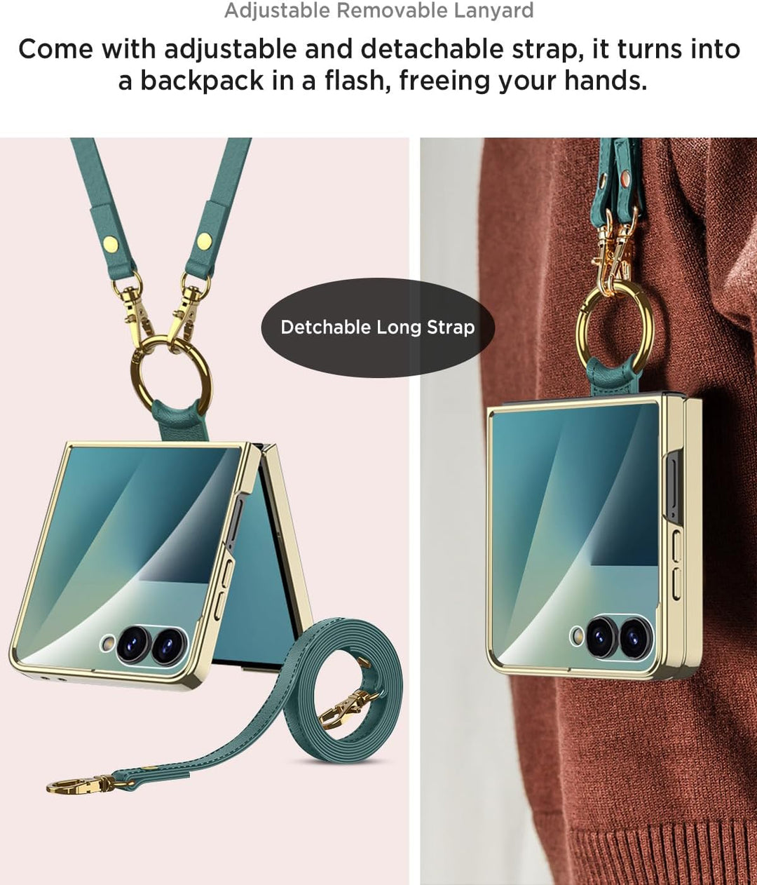 Miimall Lederhülle Kompatibel mit Samsung Galaxy Z Flip 7 Hülle mit Band+Ring Ständer [HD Displaysch