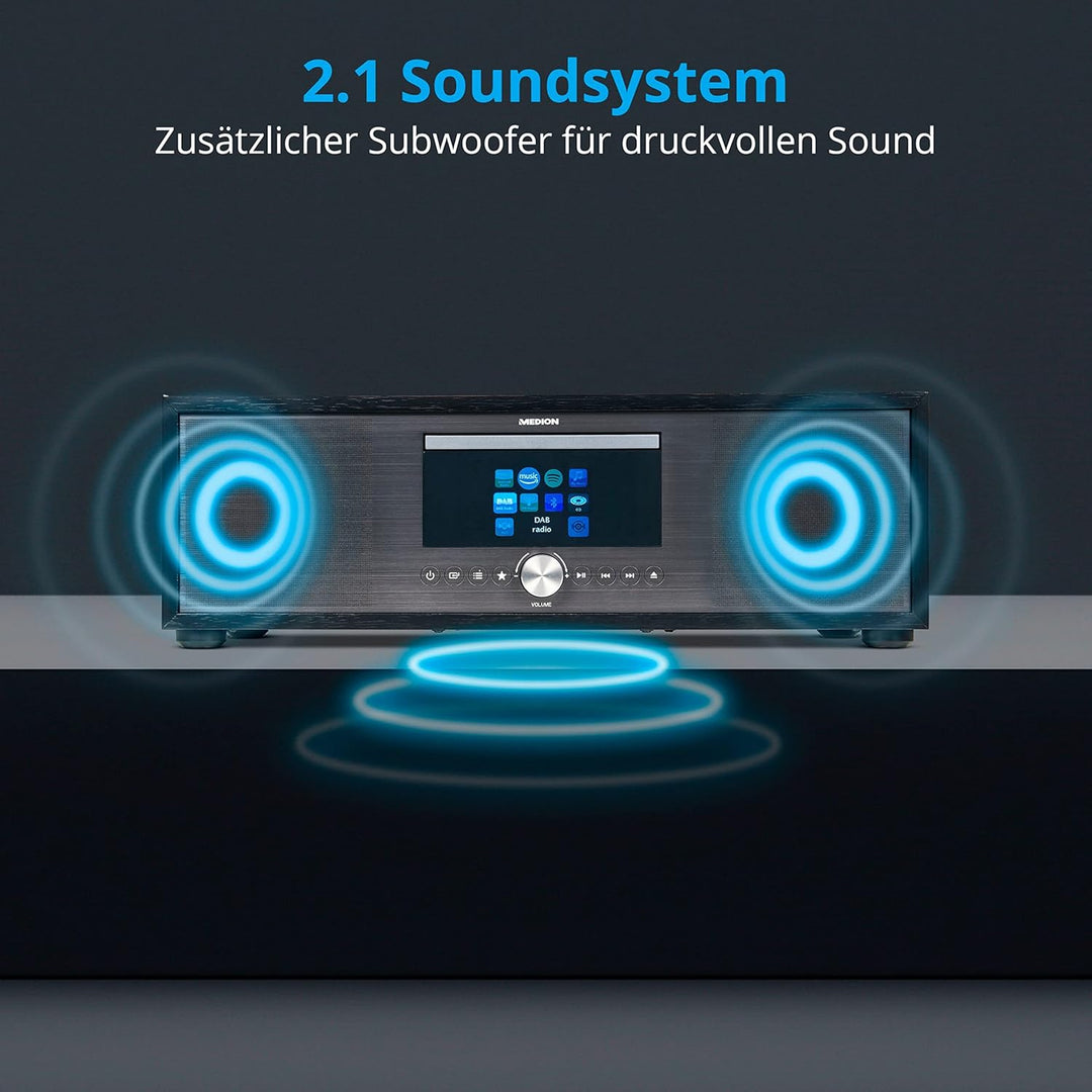MEDION P66024 All in One Audio System (Internet, DAB+, PLL-UKW Radio, CD/MP3-Player, Bluetooth 5.0,