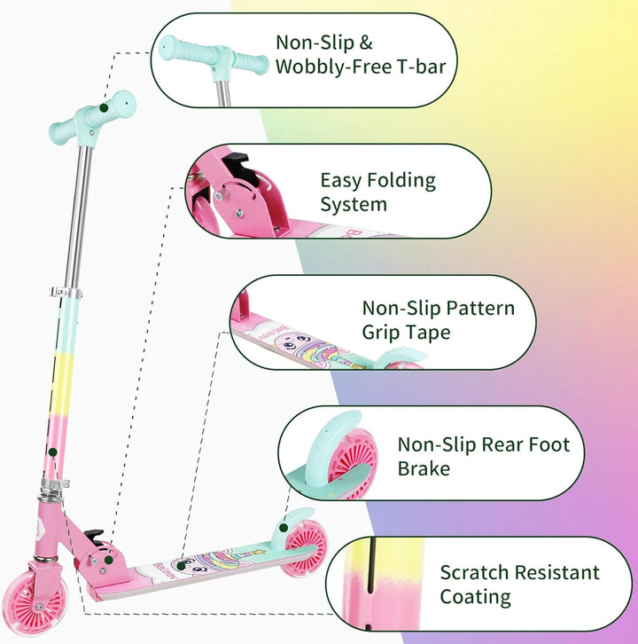 BELEEV V2 Roller Kinder Scooter 6 Jahre, Upgrade mit LED Leuchtenden Rädern, Lenksäule und Deck, Höh