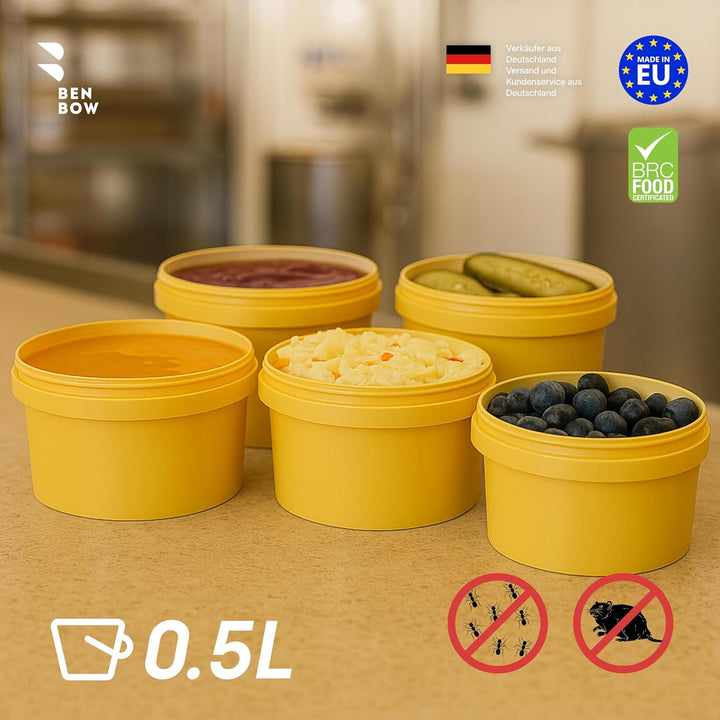 BenBow Eimer mit Deckel 0,5L 7392 Stück - Gelb Palette - lebensmittelecht, stabil, luftdicht, auslau