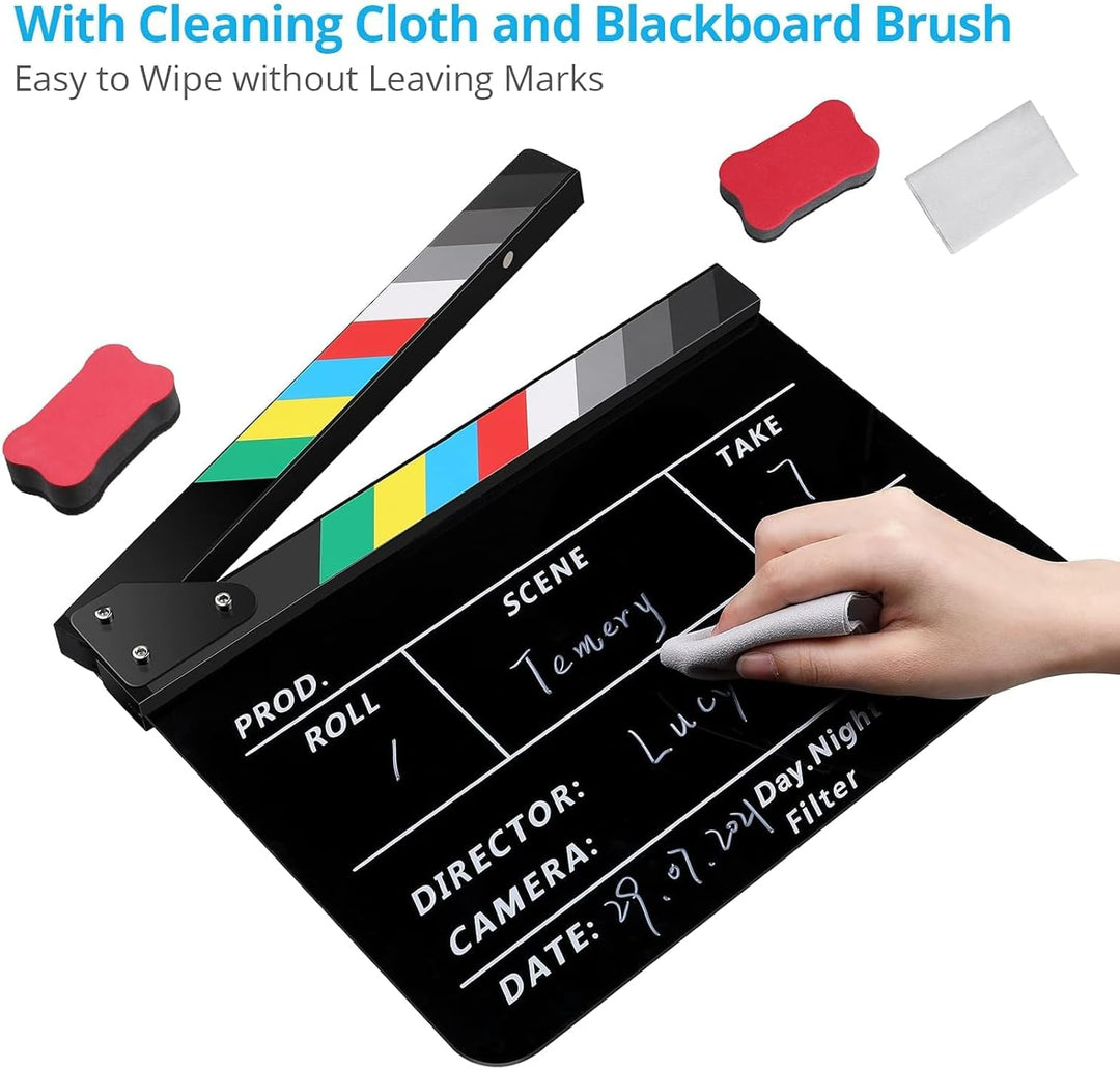 Temery Filmklappe, 30X25cm Regieklappe Synchronklappe Clapperboard mit 2 Pinsel, Leicht Abzuwischend