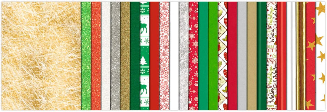 Ursus 7940099 - Bastelset Weihnachten, 26 Blatt in verschiedenen Materialien, Farben und Mustern, ca