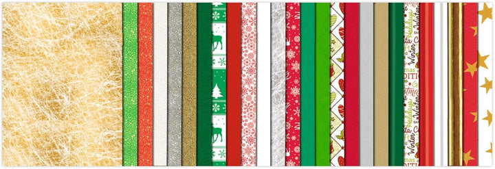Ursus 7940099 - Bastelset Weihnachten, 26 Blatt in verschiedenen Materialien, Farben und Mustern, ca