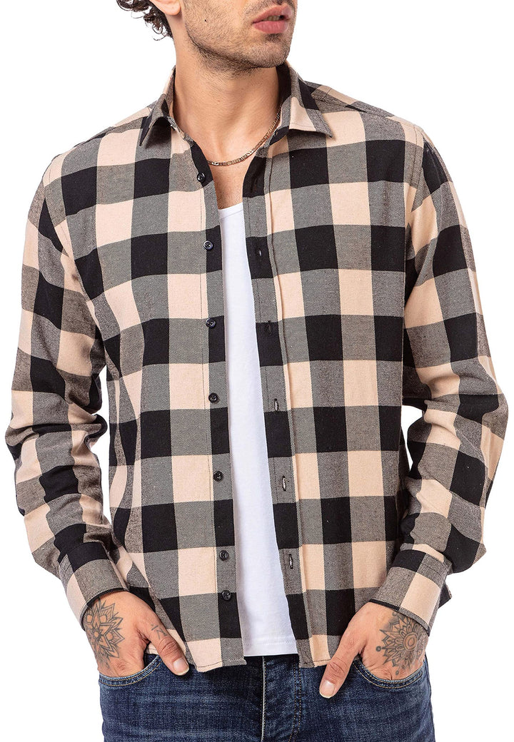 Hemd für Herren Freizeithemd Holzfällerhemd Kariert Plaid Shirt Vintage XXL Beige, XXL Beige