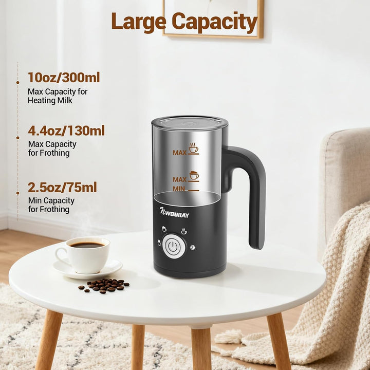 NWOUIIAY 4-in-1 Elektrischer Milchaufschäumer 600W Automatischer Milchschäumer mit 300 ml Fassungsve