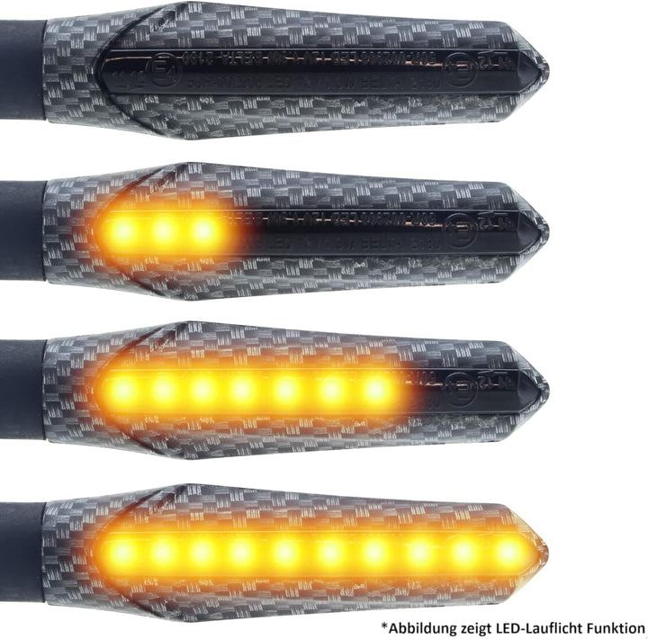 Area1 Motorrad LED Blinker e-geprüft carbon Lauflicht Effekt M8 Set (2Stück) + 2Pin LED Blinker Rela