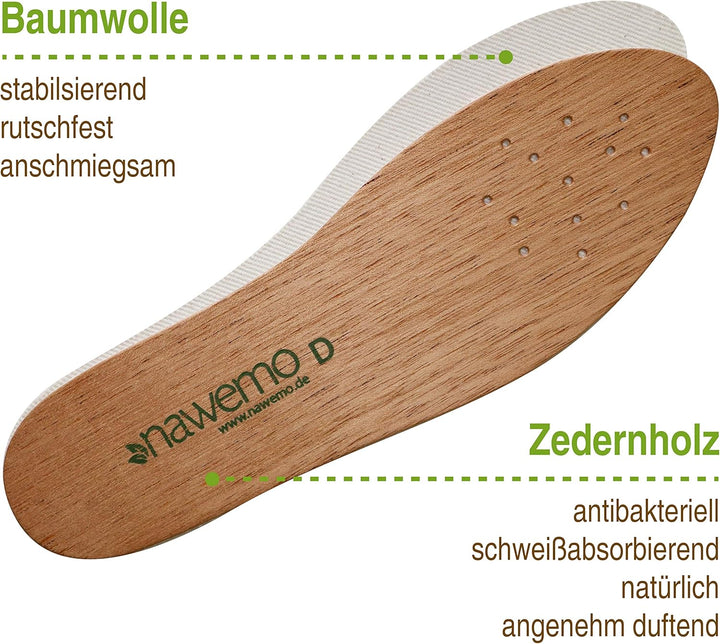 Nawemo 5er Pack/5 Paar Zedernholzsohlen Damen, antibakterielle Zedernholz Einlegesohlen gegen Schwei