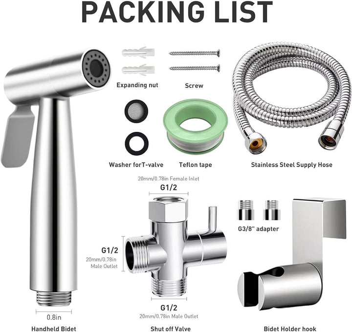 Bidet-Handbrause, Hand Gehalten Bidet Sprayer Edelstahl Sprayer mit 49-Zoll-Schlauch und Halterung H