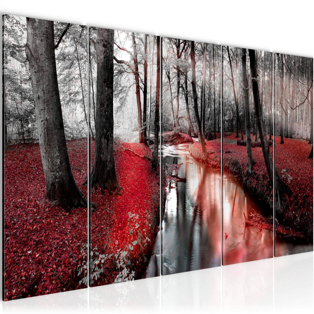 Runa Art Wandbild XXL Wald Landschaft Schlafzimmer Wohnzimmer 200 x 80 cm Rot 5 Teilig - Made in Ger