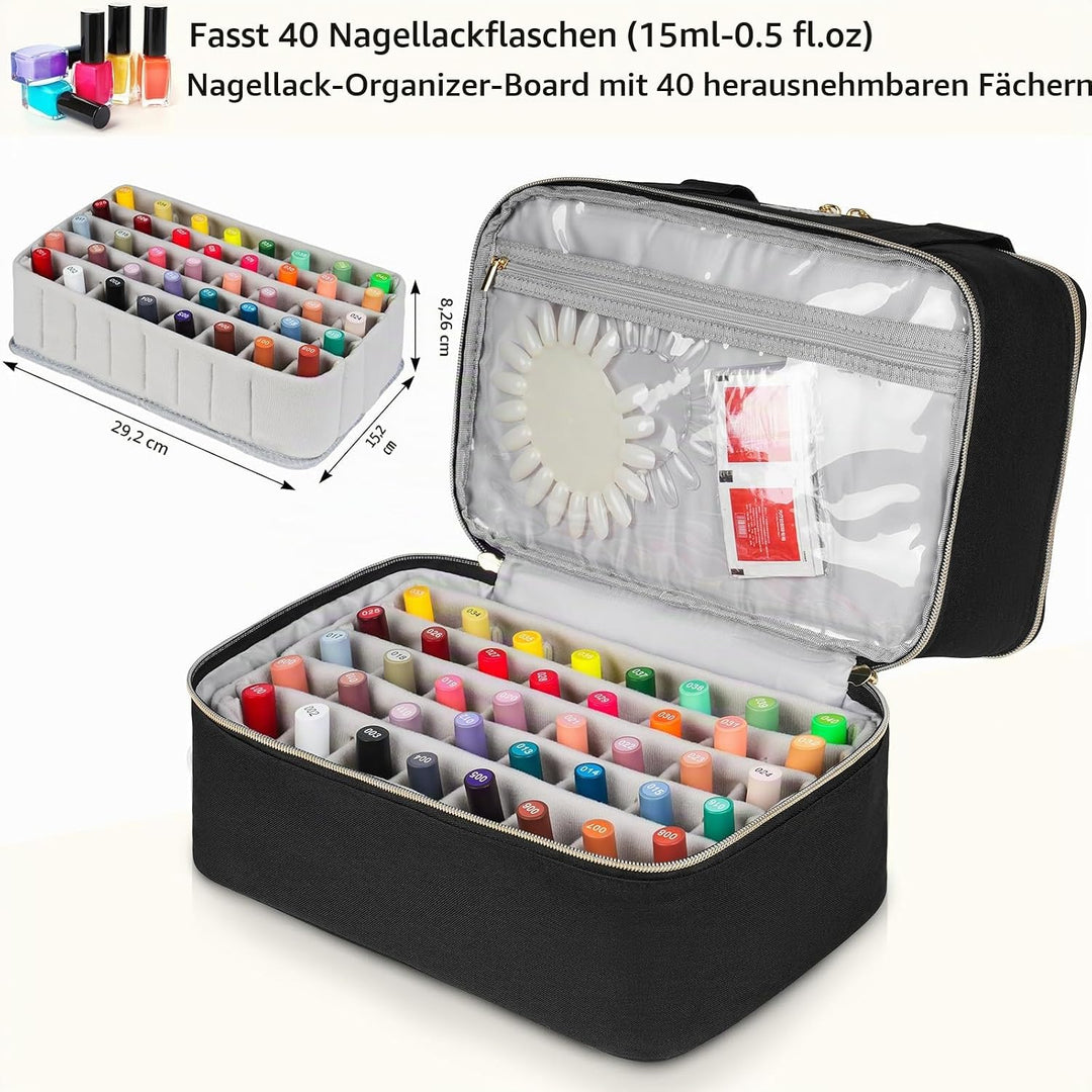 Nagellack Aufbewahrung Tasche,Doppelschichtige Nagellack Organizer für 40 Flaschen(15ml-0.5 FL.oz) u