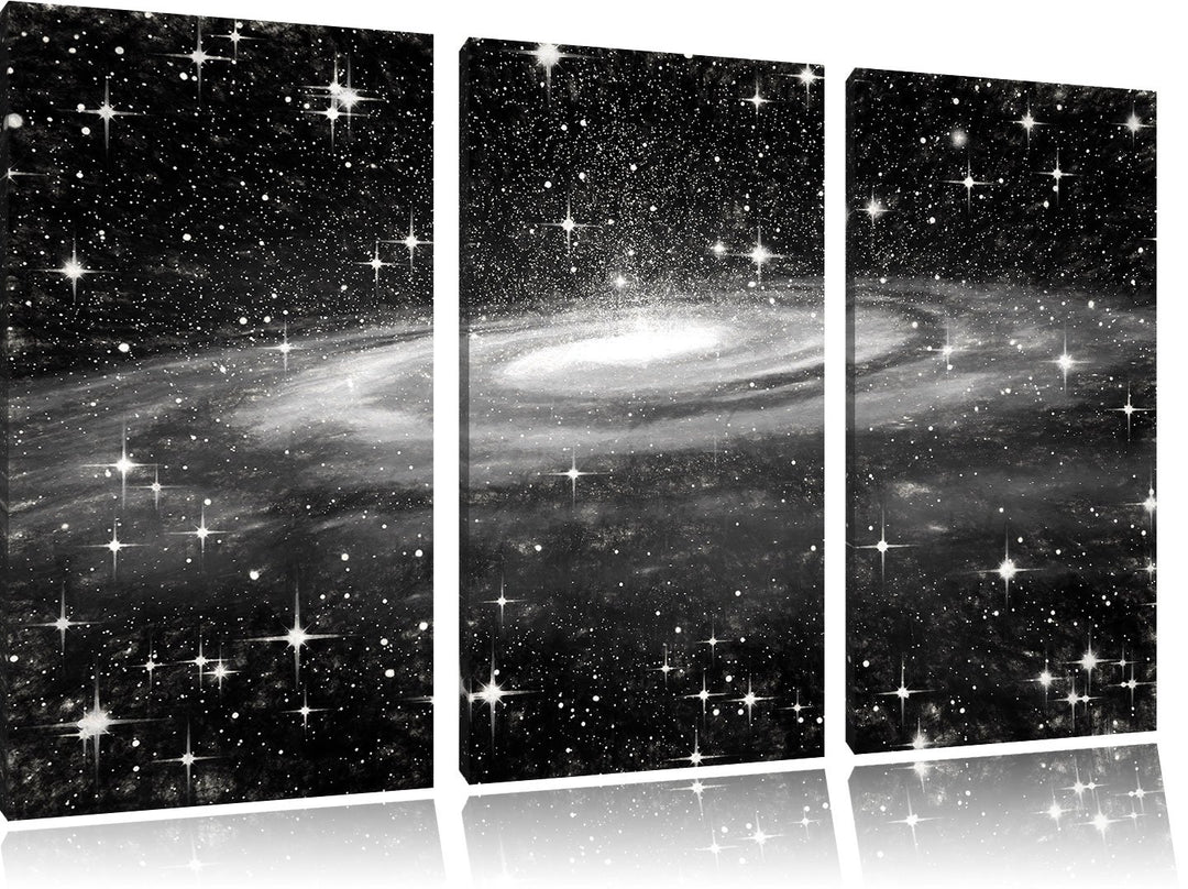 Pixxprint Spiralgalaxie im Weltall Kunst Kohle Effekt 3-Teiler Leinwandbild 120x80 Bild auf Leinwand