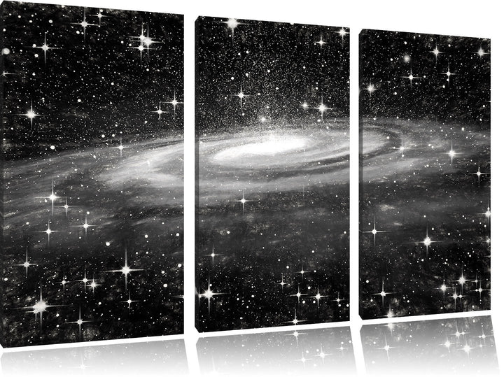 Pixxprint Spiralgalaxie im Weltall Kunst Kohle Effekt 3-Teiler Leinwandbild 120x80 Bild auf Leinwand