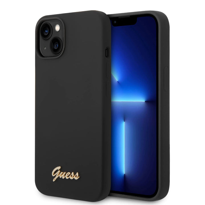 Guess GUHCP14SSLSMK hülle für iPhone 14 6,1" schwarz/Black Hard case Silicone Vintage Gold Logo, sch